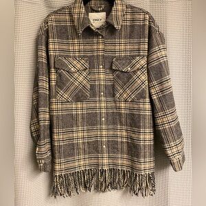 WOOL BLEND - ONLY Blue Denim Anno 1995 Plaid Snap Front Jacket - SIZE M